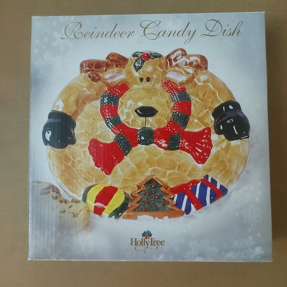 Christmas Reindeer Candy Dish HollyTree Holiday Whimsical Xmas Dining Party Home